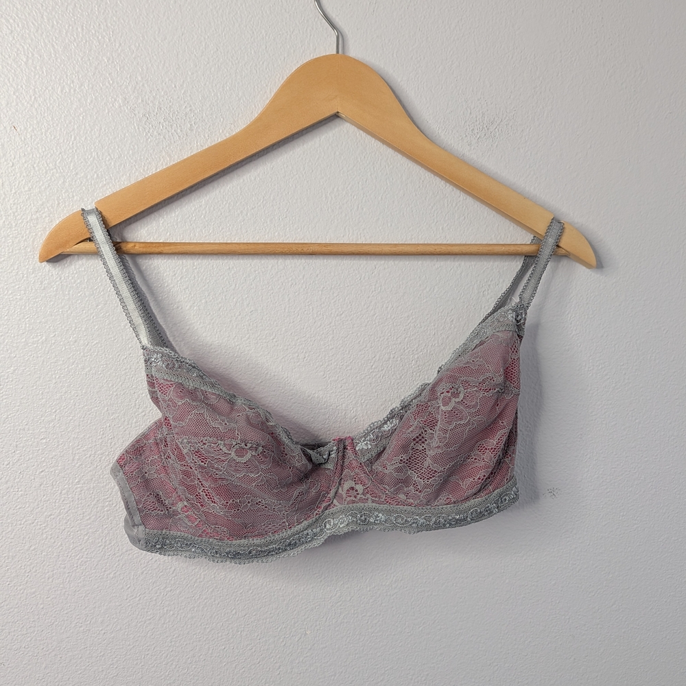 Sophie B. Gray & Pink Lace Underwire Bra |‎ Size 38D